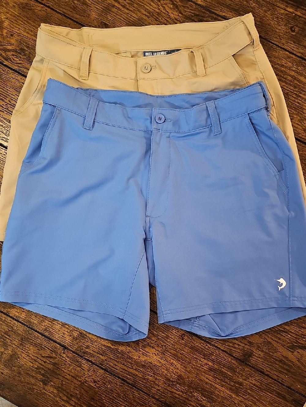 Reel Legends Men’s Flat Front Shorts - Light Blue & Tan